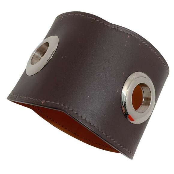Hermes Brown Leather Grommet Cuff Bracelet - Picture 3 of 6